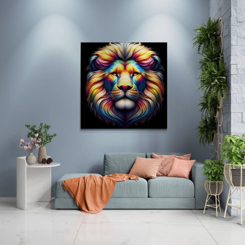 lion wall art, lion canvas wall art, lion face portrait, abstract rainbow lion