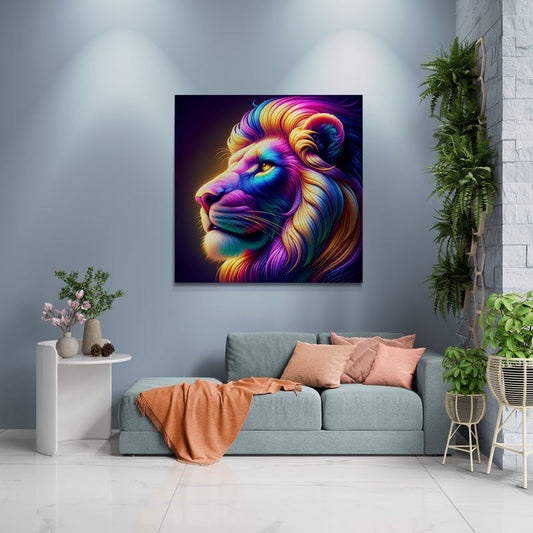 lion wall art, lion canvas wall art, lion face portrait, abstract rainbow lion