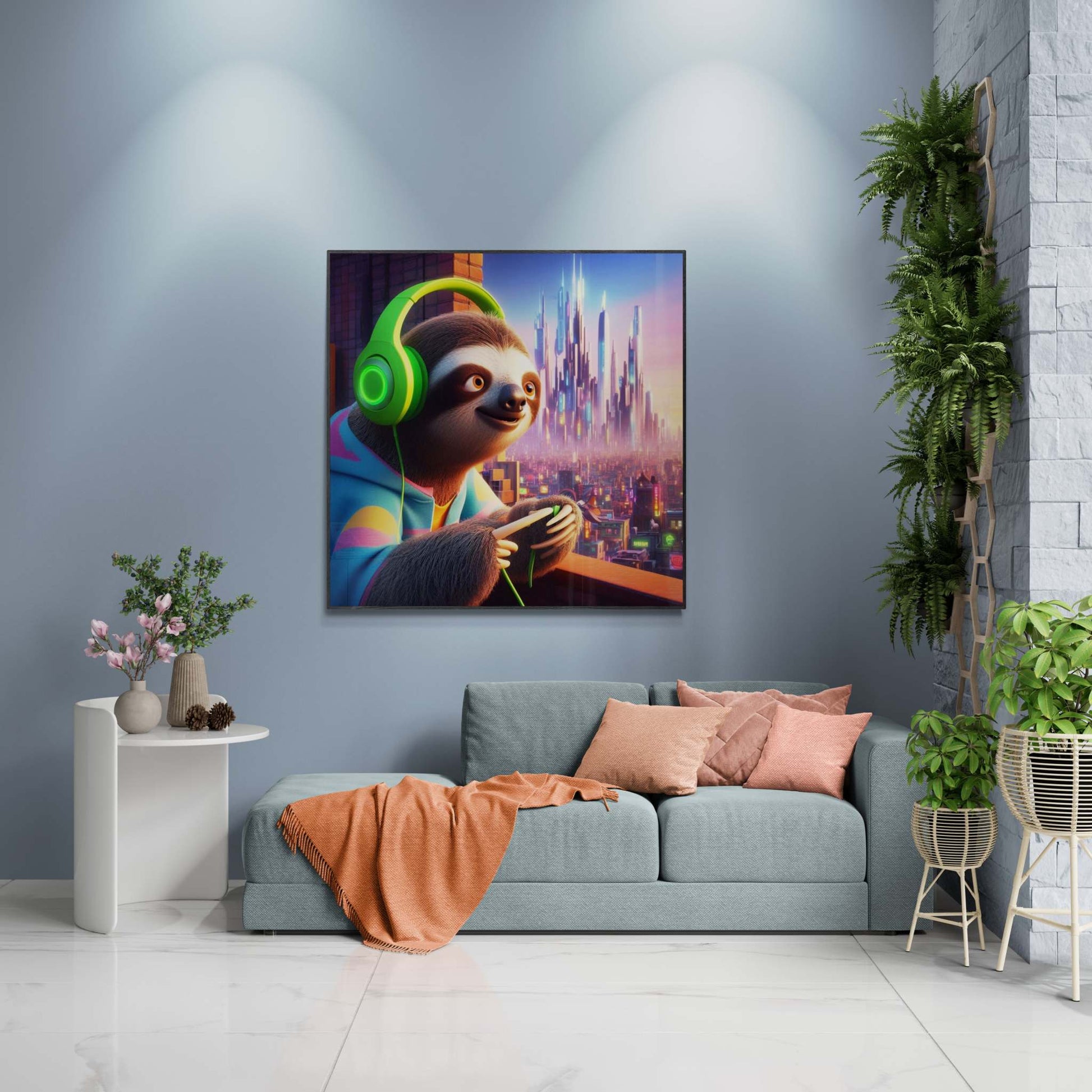 sloth artwork, sloth wall art, gaming wall art