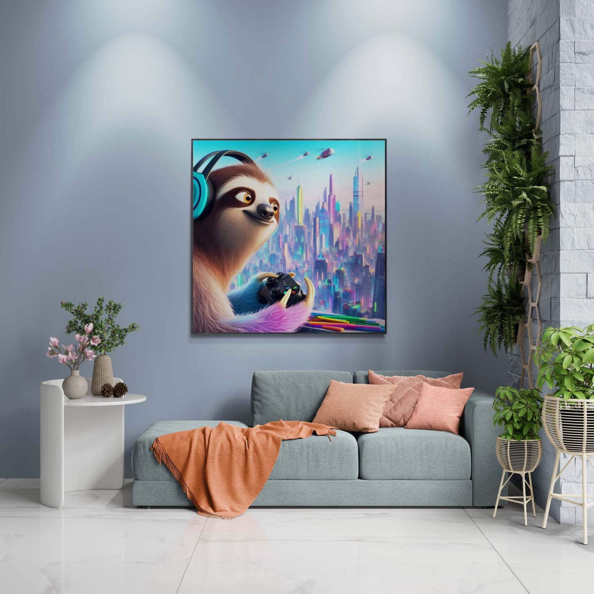 sloth artwork, sloth wall art, gaming wall art