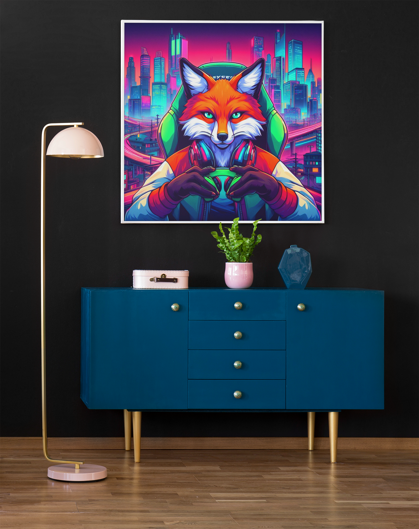 fox artwork, gaming wall art, fox canvas art