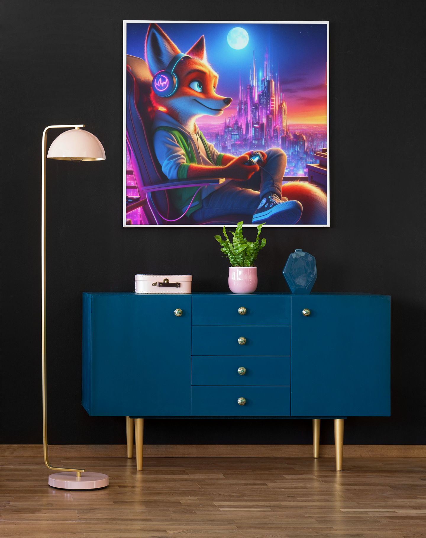 fox artwork, gaming wall art, fox canvas art