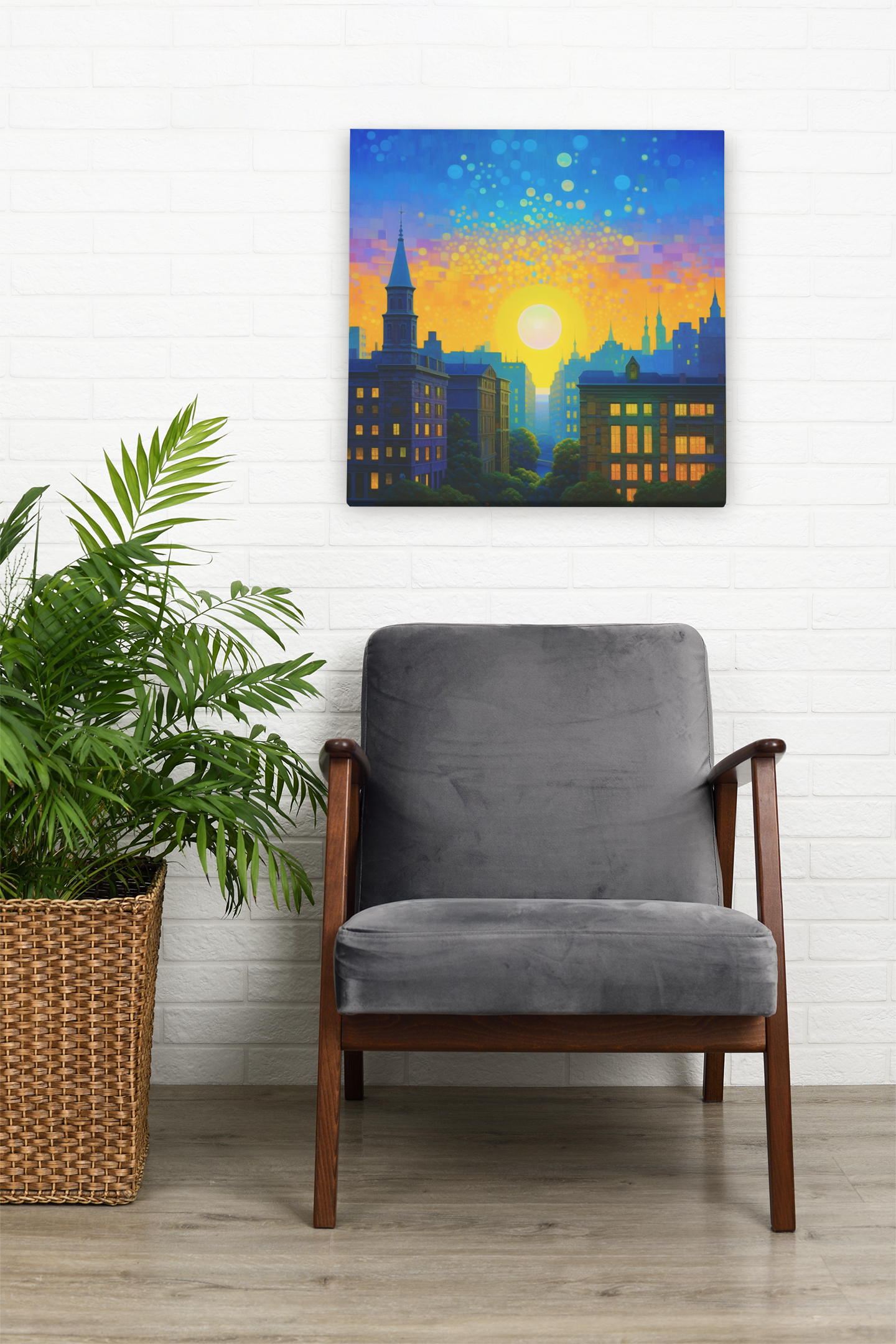 city skyline wall art, cityscape, colorful city print