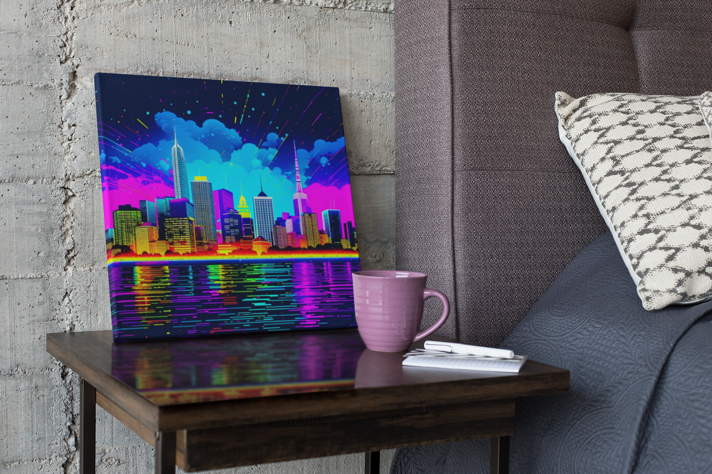 city skyline wall art, cityscape, colorful city print