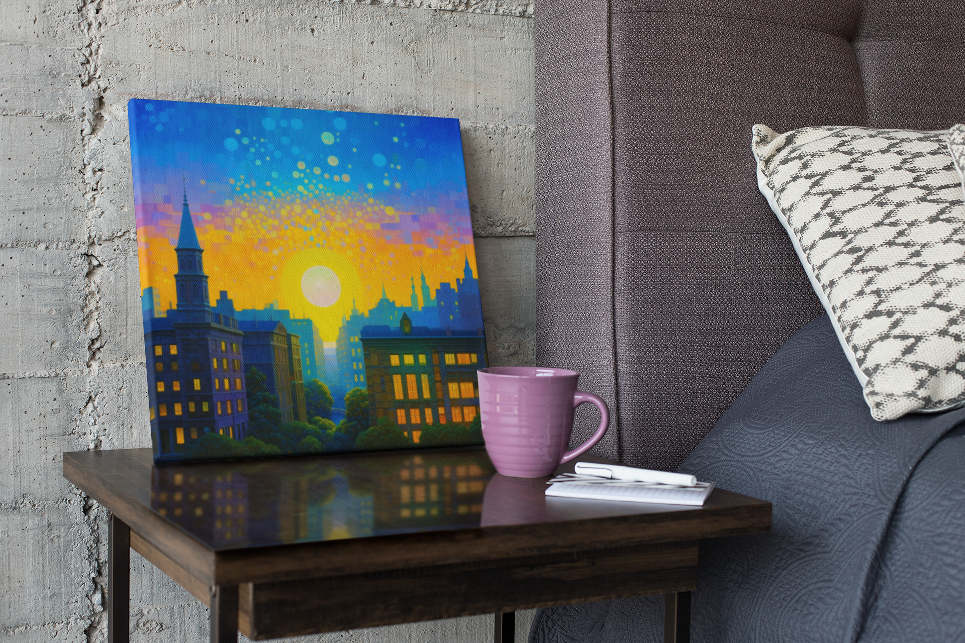 city skyline wall art, cityscape, colorful city print