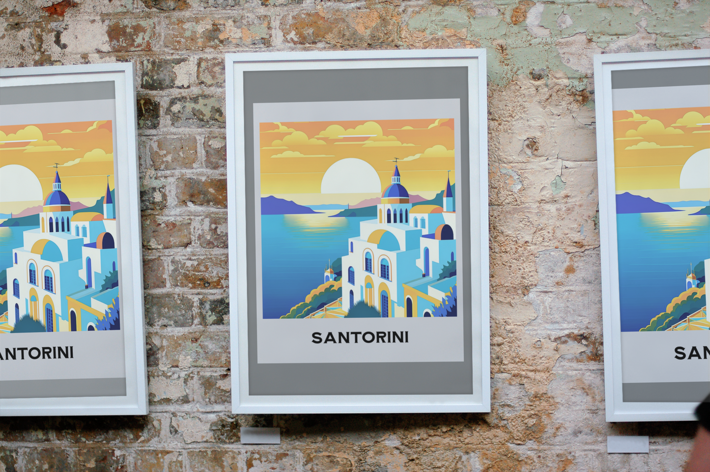 retro travel poster, santorini poster