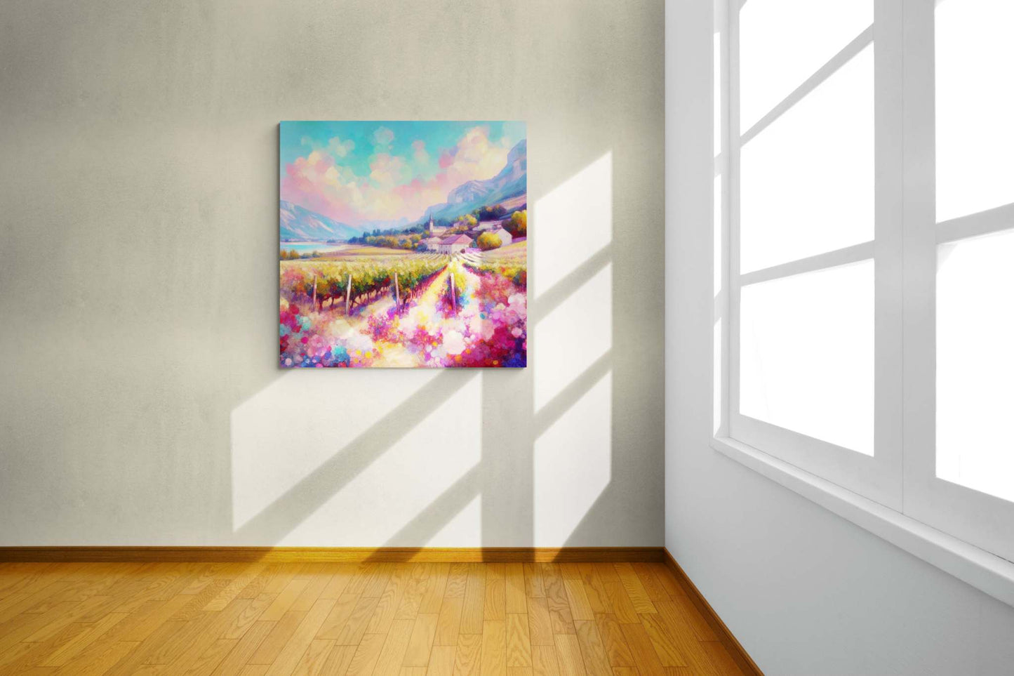 landscape canvas print, south africa art, vineyard painting