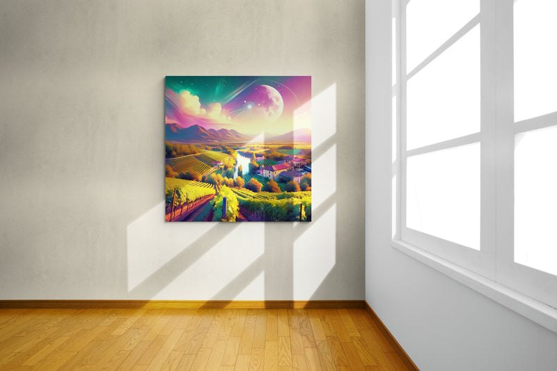 landscape canvas print, south africa art, vineyard painting