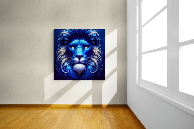 lion wall art, lion canvas wall art, lion face portrait, abstract blue lion