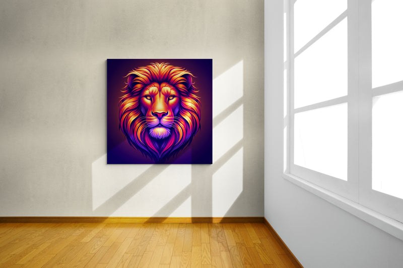 lion wall art, lion canvas wall art, lion face portrait, abstract orange lion