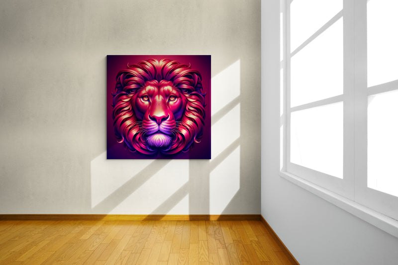 lion wall art, lion canvas wall art, lion face portrait, abstract red lion