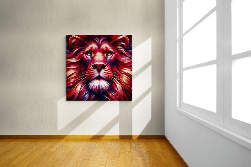 lion wall art, lion canvas wall art, lion face portrait, abstract red lion