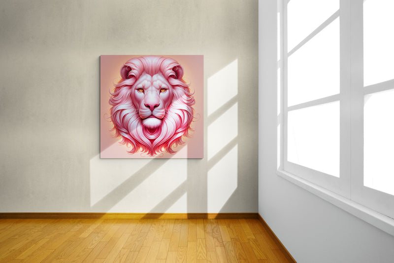 lion wall art, lion canvas wall art, lion face portrait, abstract pink lion