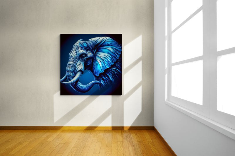 elephant artwork, elephant wall art, blue elephant