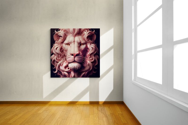 lion wall art, lion canvas wall art, lion face portrait, abstract pink lion