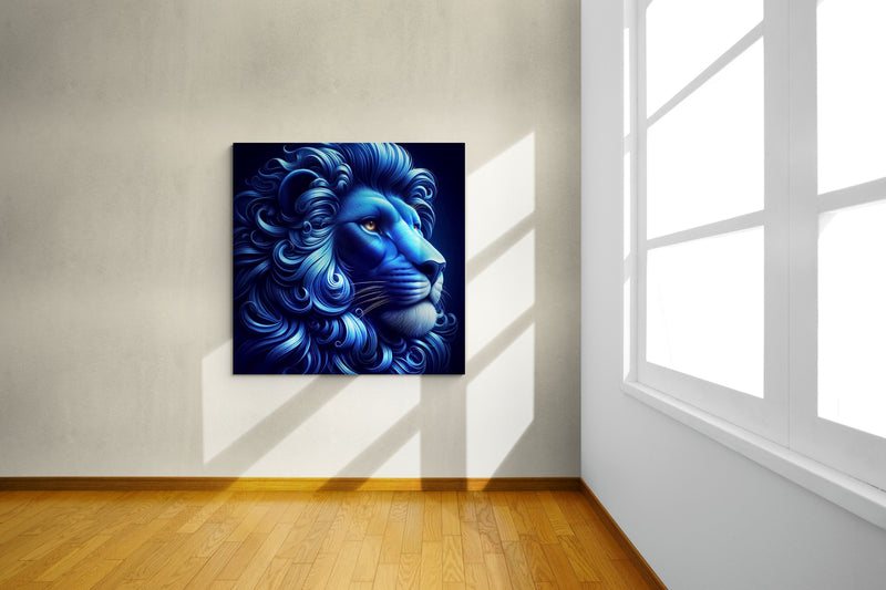 lion wall art, lion canvas wall art, lion face portrait, abstract blue lion