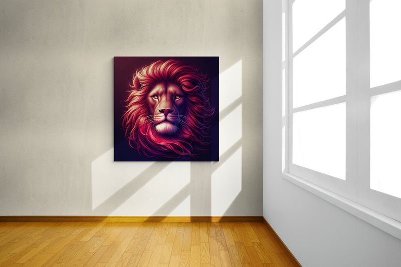 lion wall art, lion canvas wall art, lion face portrait, abstract red lion