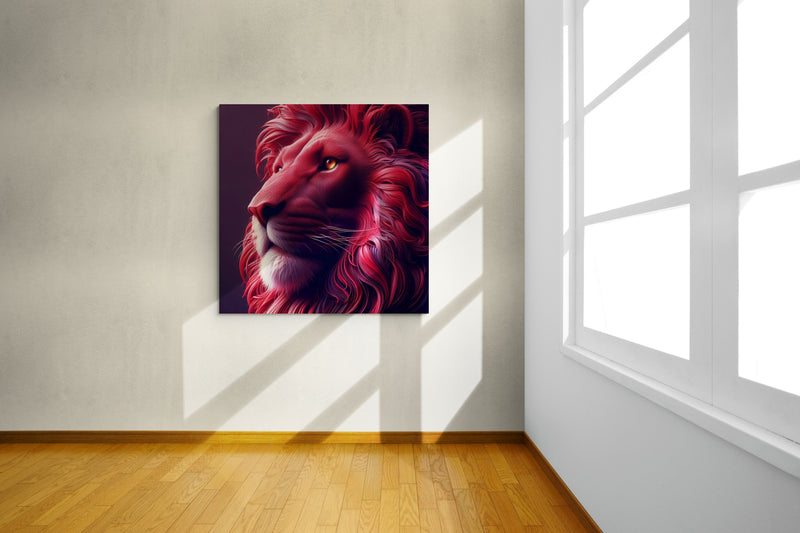 lion wall art, lion canvas wall art, lion face portrait, abstract red lion