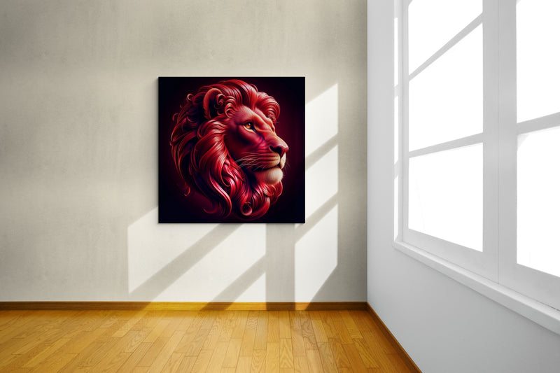 lion wall art, lion canvas wall art, lion face portrait, abstract red lion