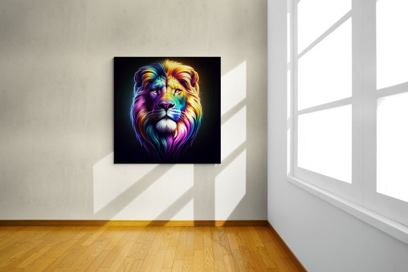 lion wall art, lion canvas wall art, lion face portrait, abstract rainbow lion