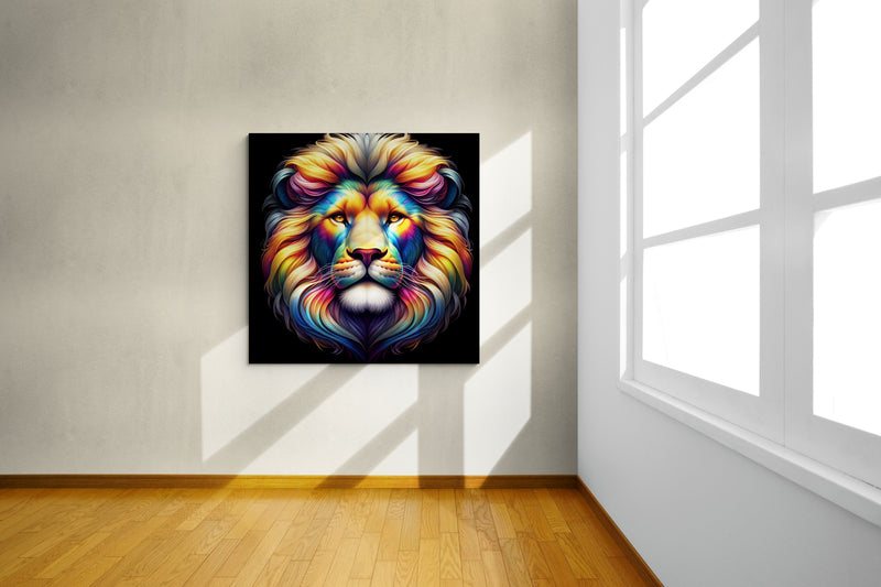 lion wall art, lion canvas wall art, lion face portrait, abstract rainbow lion