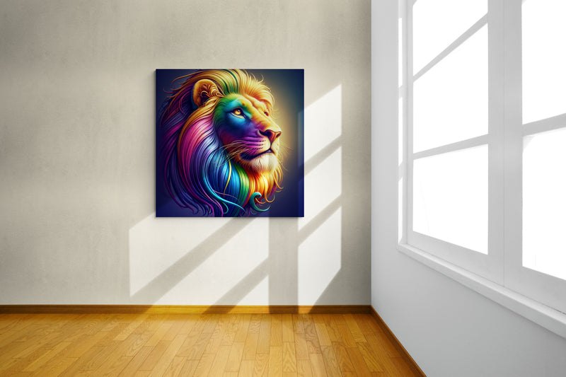 lion wall art, lion canvas wall art, lion face portrait, abstract rainbow lion