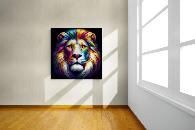 lion wall art, lion canvas wall art, lion face portrait, abstract rainbow lion