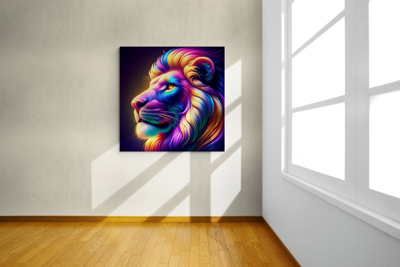 lion wall art, lion canvas wall art, lion face portrait, abstract rainbow lion