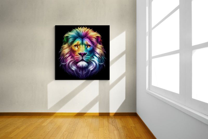 lion wall art, lion canvas wall art, lion face portrait, abstract rainbow lion