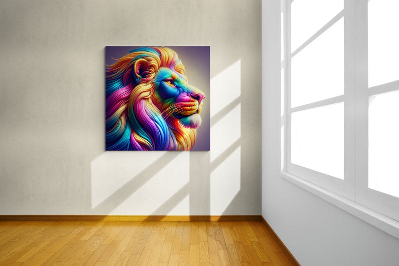 lion wall art, lion canvas wall art, lion face portrait, abstract rainbow lion