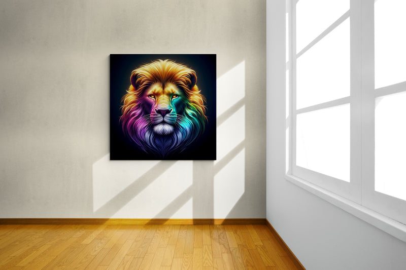 lion wall art, lion canvas wall art, lion face portrait, abstract rainbow lion